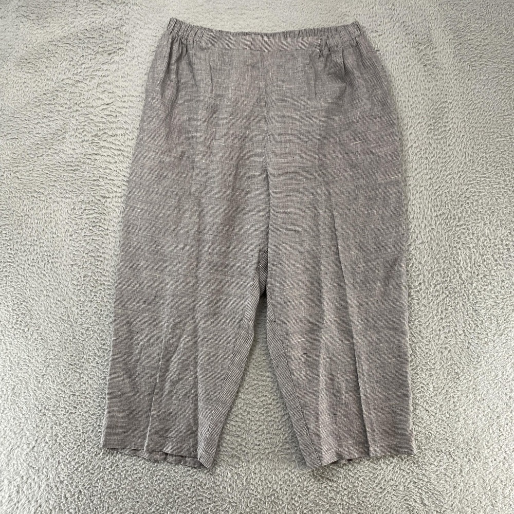 Fenini Linen Crop Pants Womens 1X Gray Check Elastic Waist Relaxed‎ Made In USA